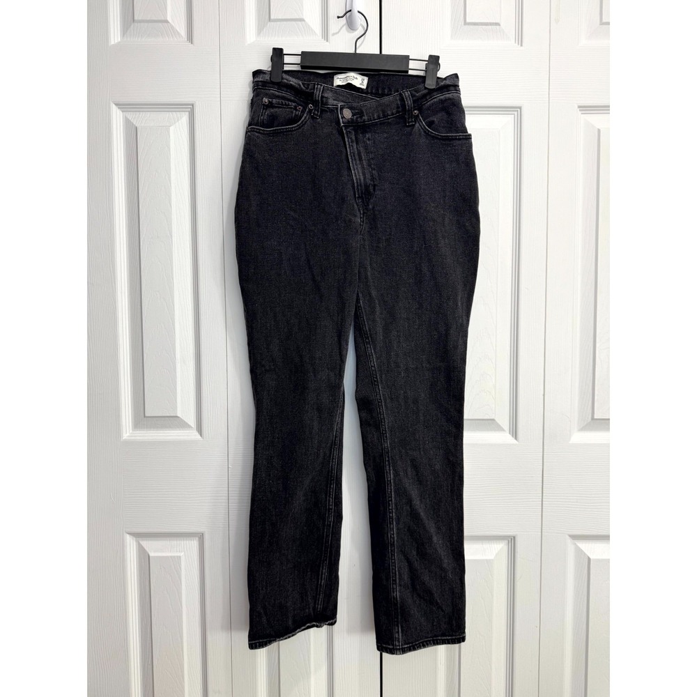 Abercrombie & Fitch Straight Ultra High Rise Jeans Women 29/8 Black Slit Ankle‎